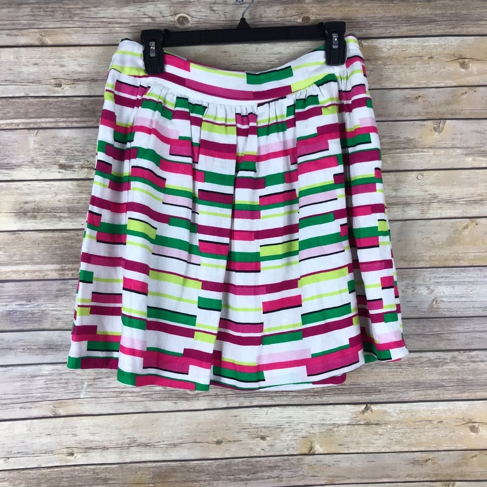 Kaari Blue Skirt Womens 10 Geometric Linen Blend A-Line Mini Pleated Pockets